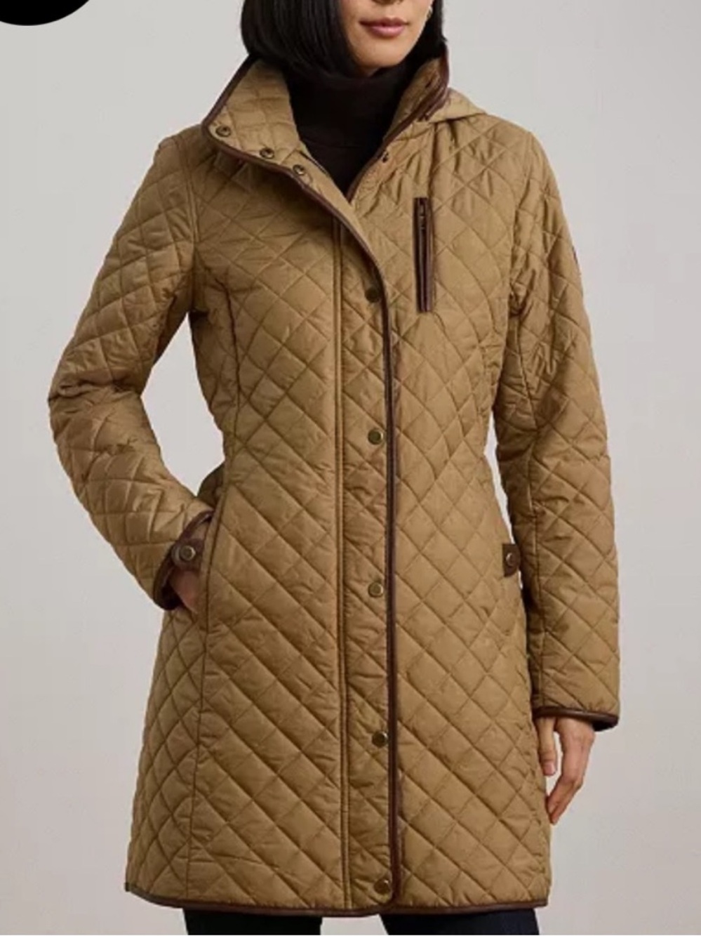 Ralph Lauren Quilted Hooded Coat in Tan